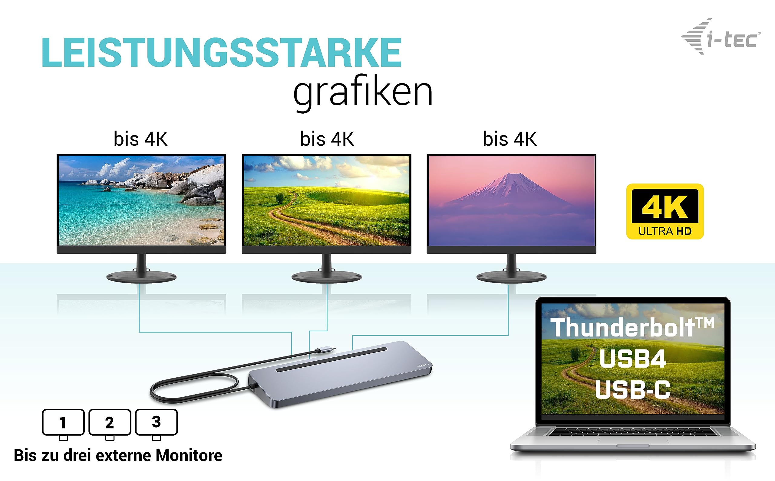 i-tec-usb-c-metall-ergonomische-dockingstation-3x4k-mit-stromversorgung-100w image 4