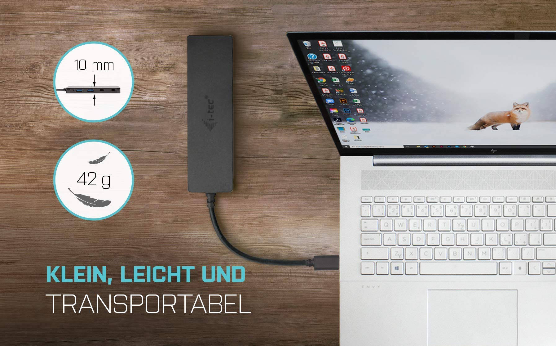i-tec-usb-c-hub-mit-2x-usb-3-0-und-2x-usb-c-19-cm-usb-c-kabel-f-r-notebook-table image 2