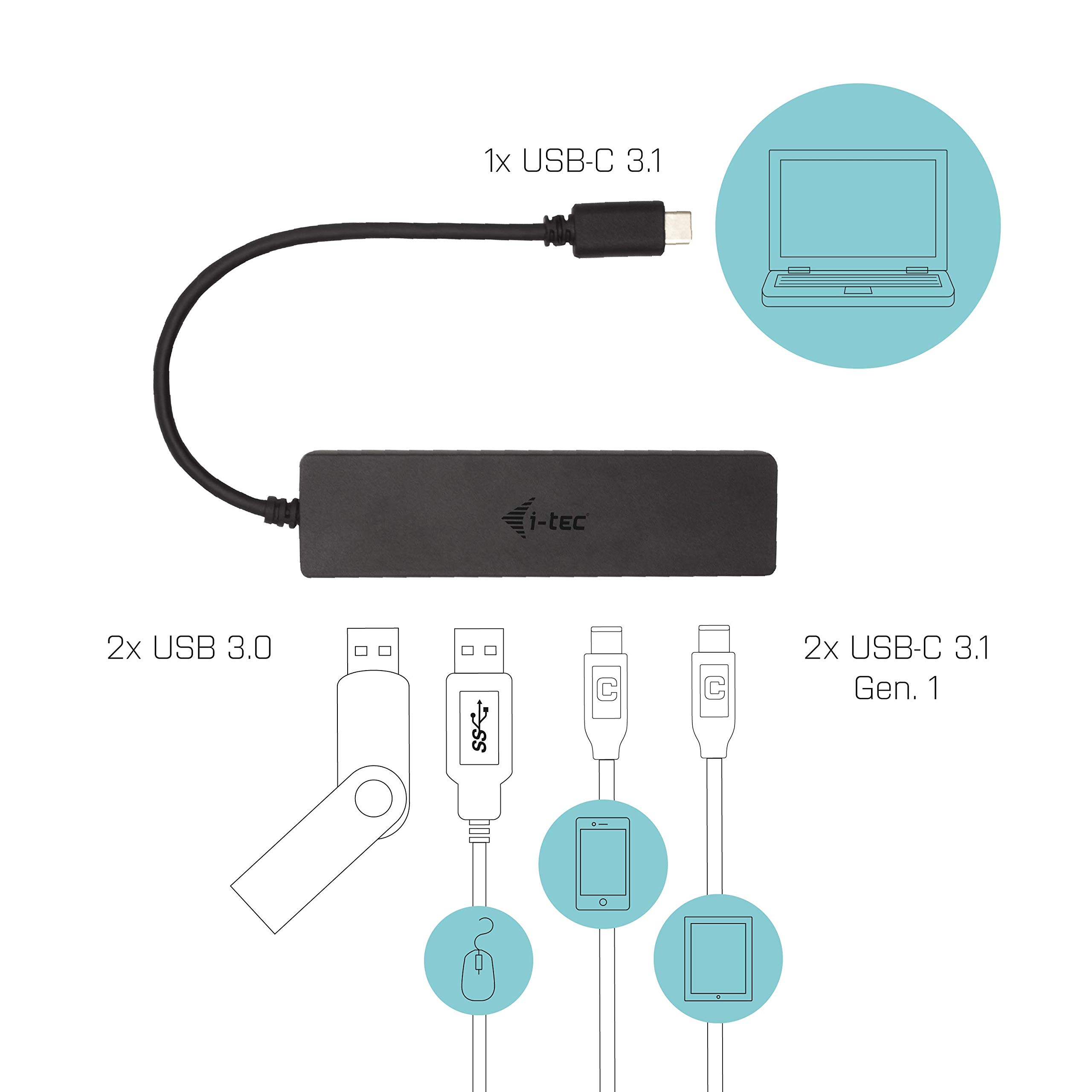 i-tec-usb-c-hub-mit-2x-usb-3-0-und-2x-usb-c-19-cm-usb-c-kabel-f-r-notebook-table image 8