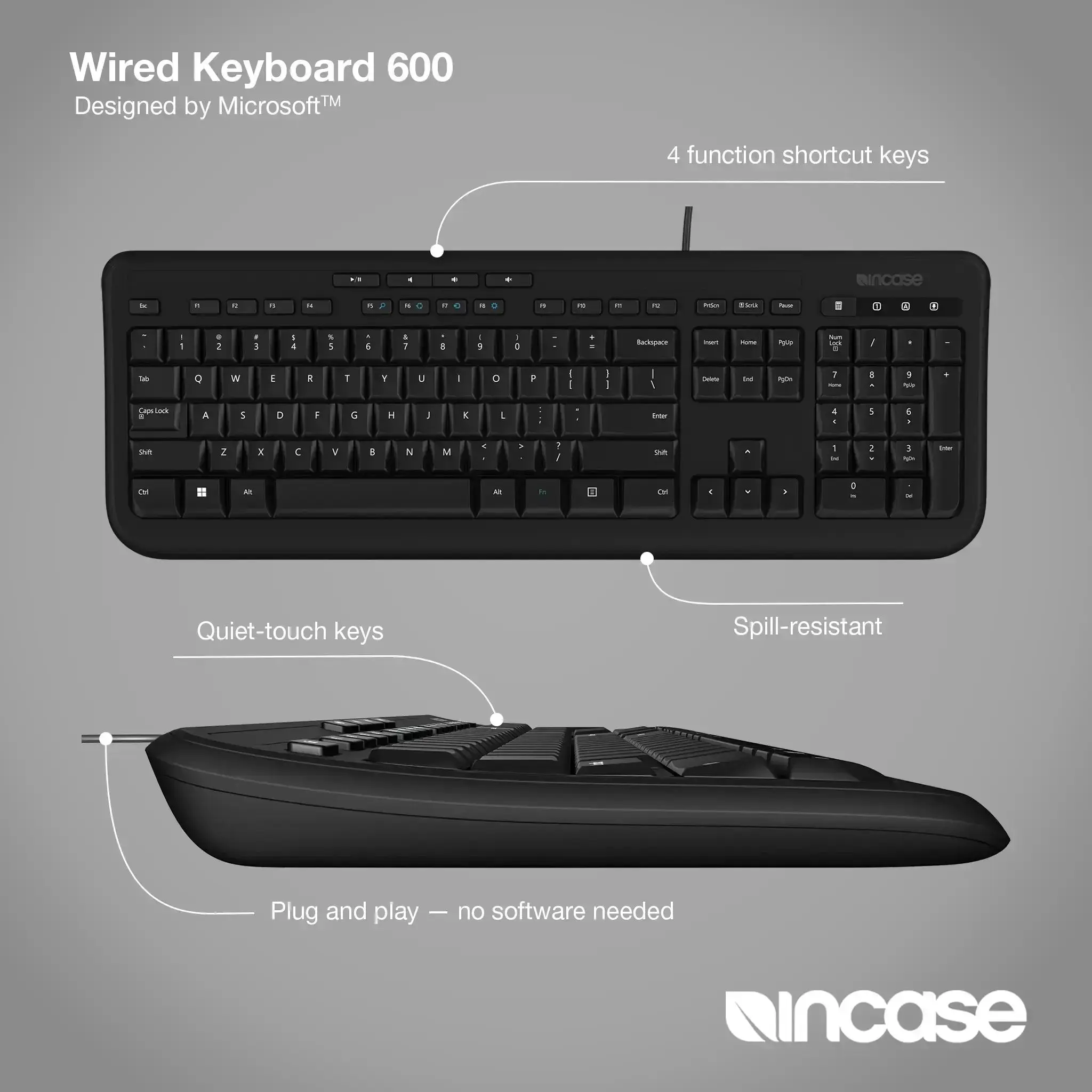 incase-designed-by-microsoft-wired-keyboard-600-kabelgebundene-tastatur-schwarz image 3