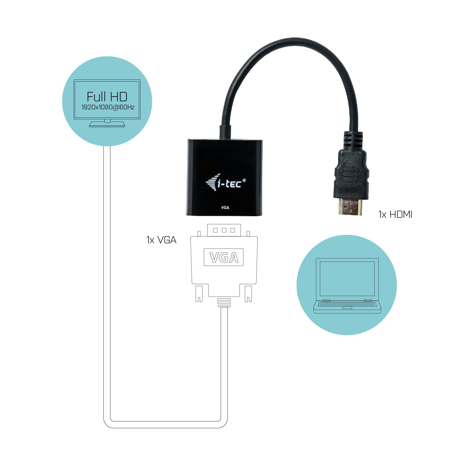 i-tec-hdmi-vga-adapter-1080p-60hz-schwarz-konverter-f-r-hdmi-auf-vga-0-15-m image 2