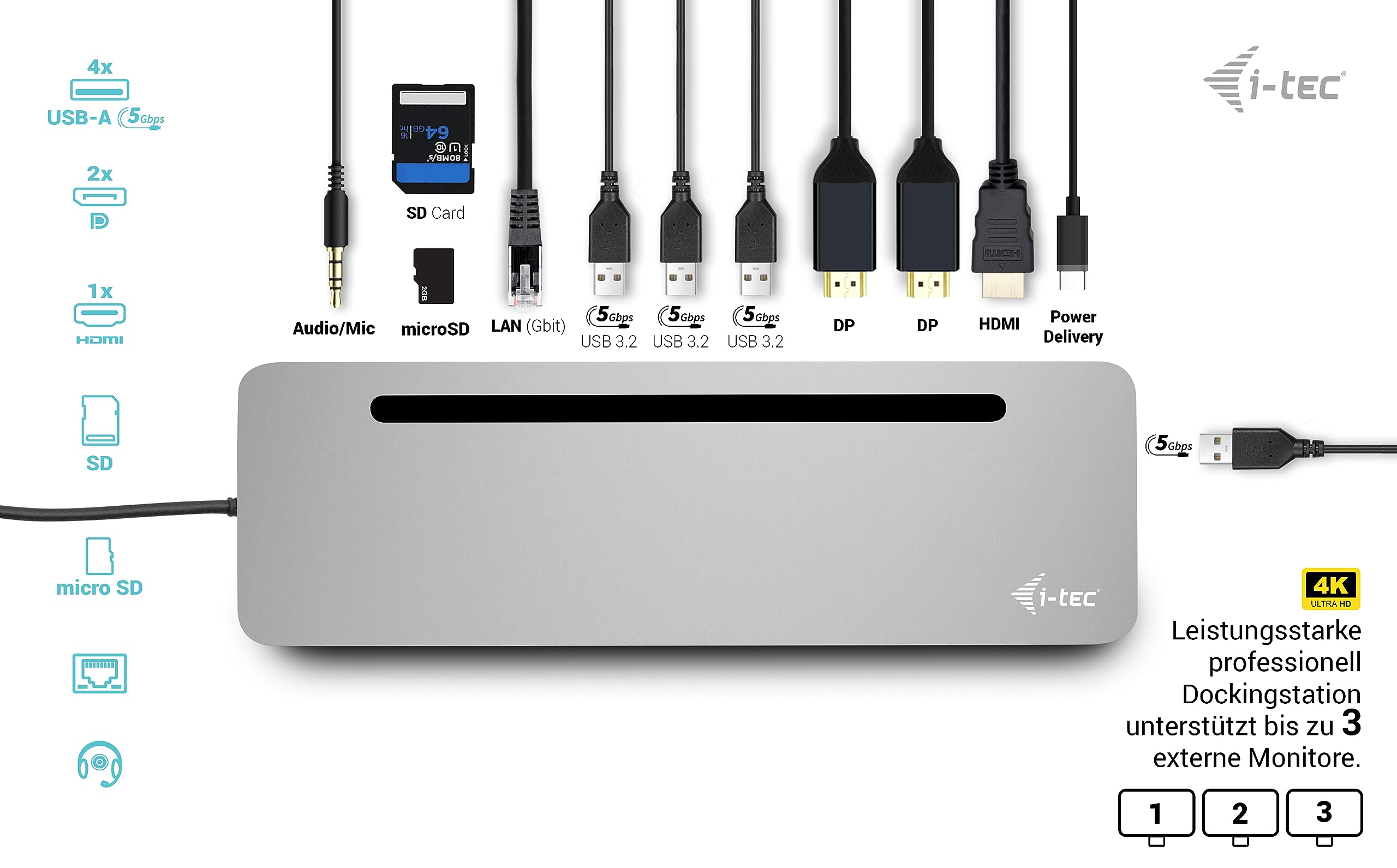 i-tec-usb-c-metall-ergonomische-dockingstation-3x4k-mit-stromversorgung-100w image 2