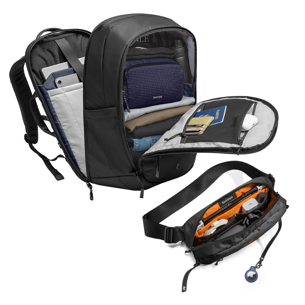 tomtoc-urban-carry-duo-urbanex-t77-laptop-backpack-32l-aviator-t33-chest-bag-3-5 image 2