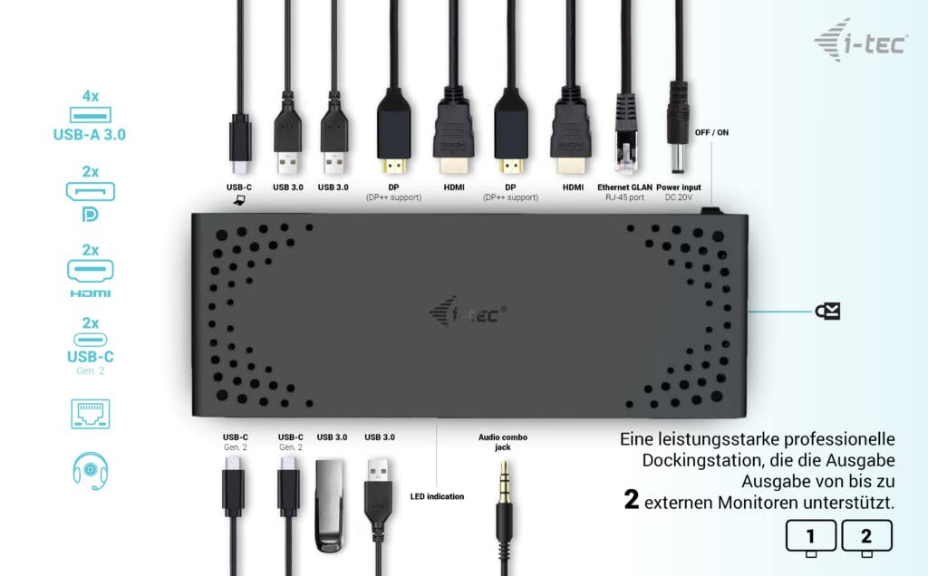 i-tec-usb-3-0-usb-c-thunderbolt-3-dual-display-docking-station-gen2-mit-100w-pow image 2